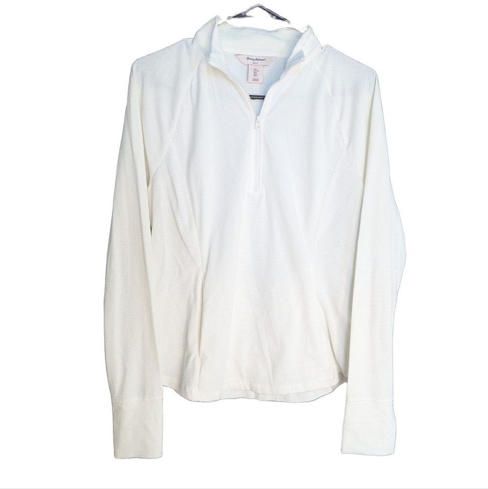 Tommy Bahama Women Golf Active White Textured Quarter Zip Pullover  Size Large